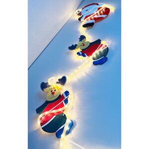 VTG Wooden Rope Light Decoration 13" Santa Reindeer Hanging Christmas Works! EUC